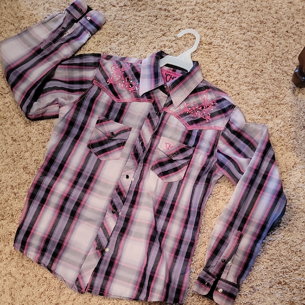 Chic Kids Purple and Pink Plaid Button Down Shirt